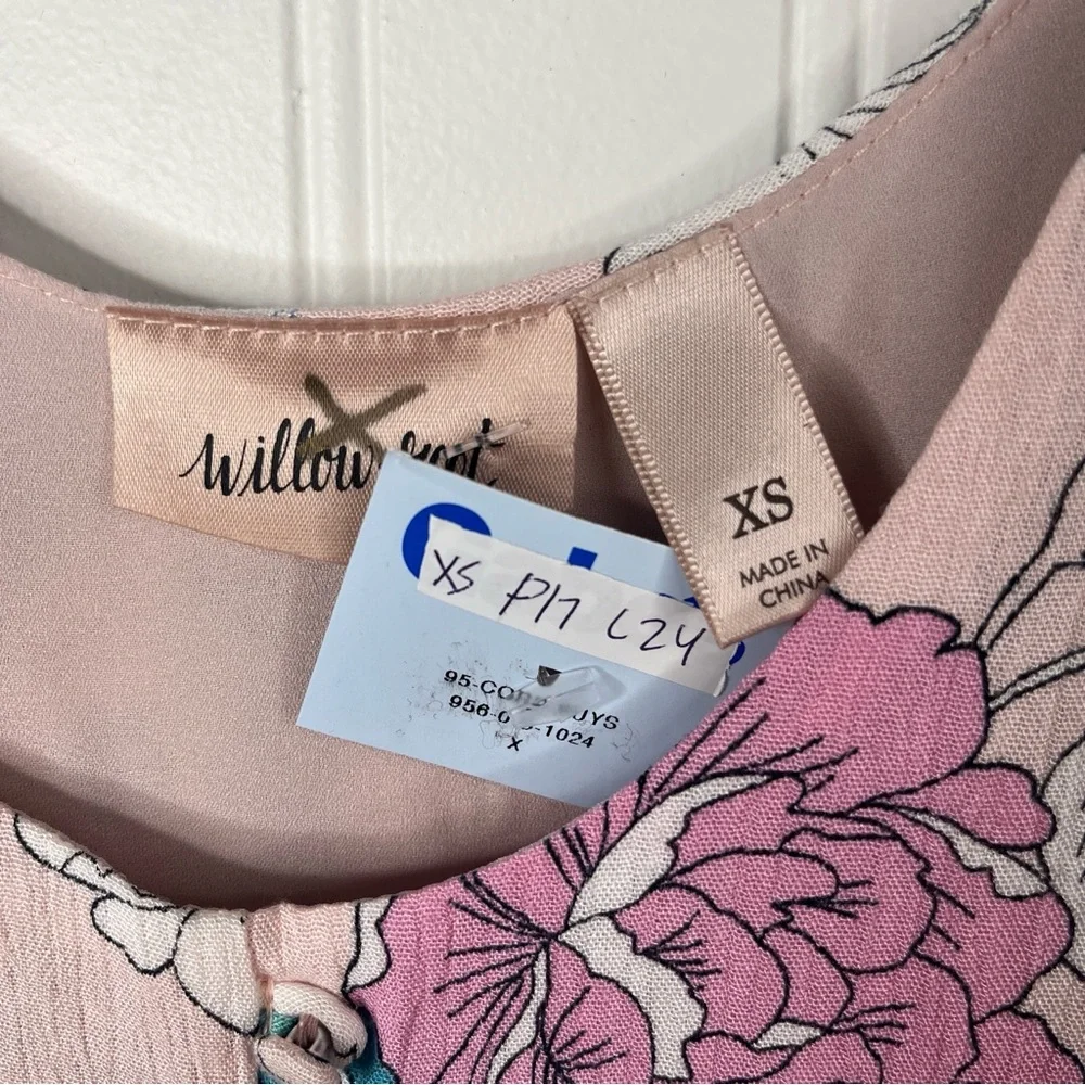 Willow Root Pink Floral Button Front Peplum Tank Scoop Neck Sleeveless Boho Top - Picture 3 of 4